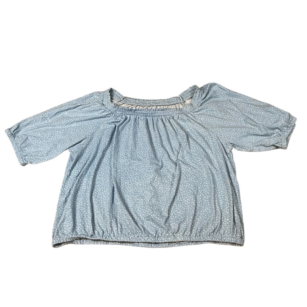 Ann Taylor LOFT Womens Large Blue Polka Dot Short Puff Sleeve